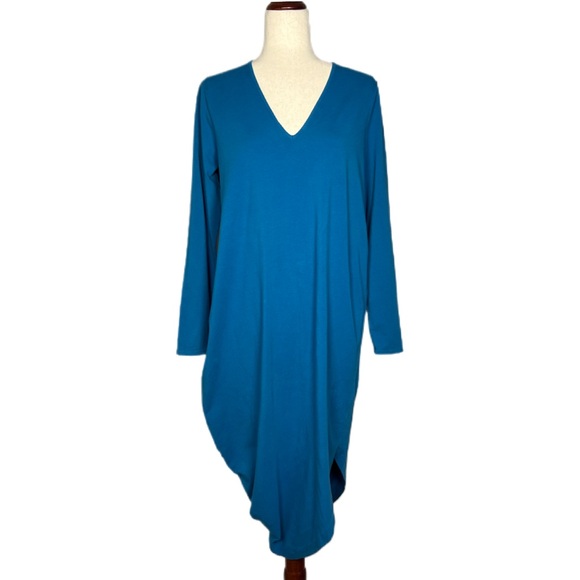 UNIVERSAL STANDARD Women Vanity Size XS/US L Blue Geneva Asymmetrical Midi Dress - Picture 2 of 10